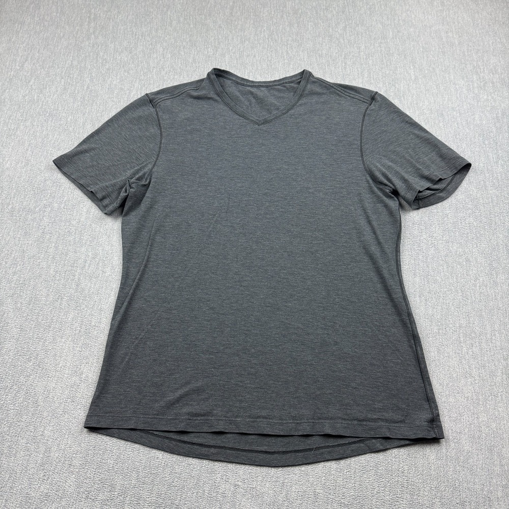Lululemon Shirt Mens Medium Gray Short Sleeve V Neck Performance Lightweight Top
